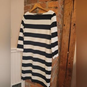 LAUREN RALPH LAUREN Black White Striped Velour Dress size medium